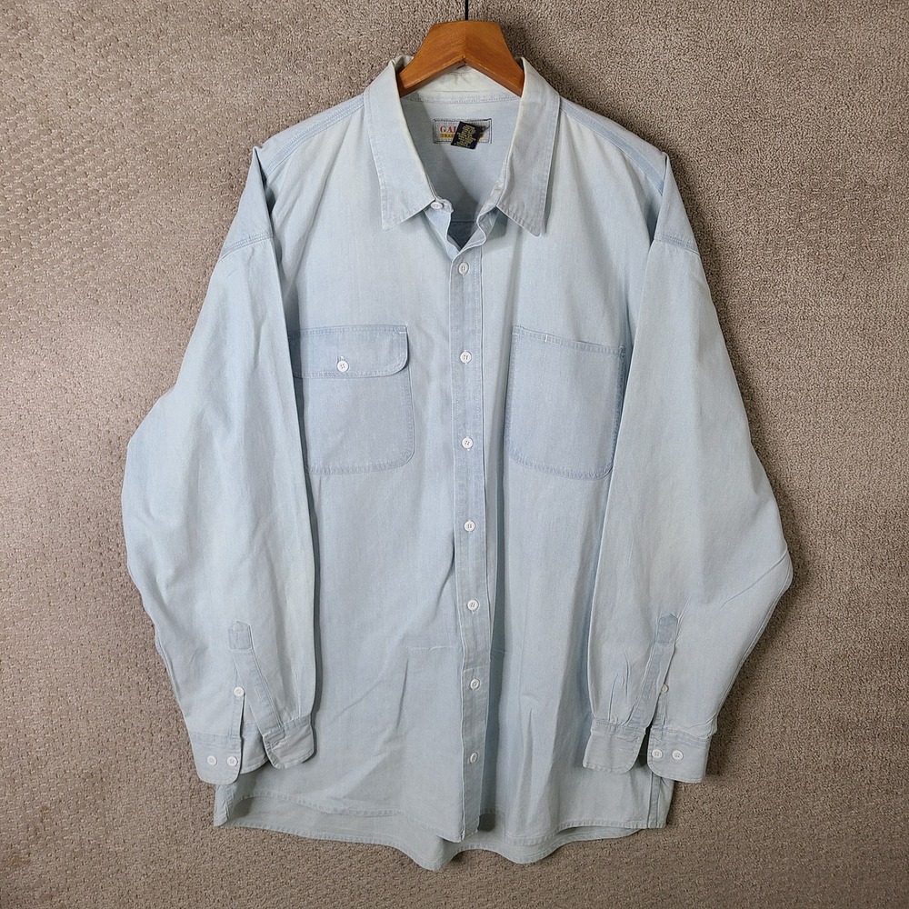 Vintage Galyan's Shirt Mens XXL Tall Light Blue Denim Button Down Cotton